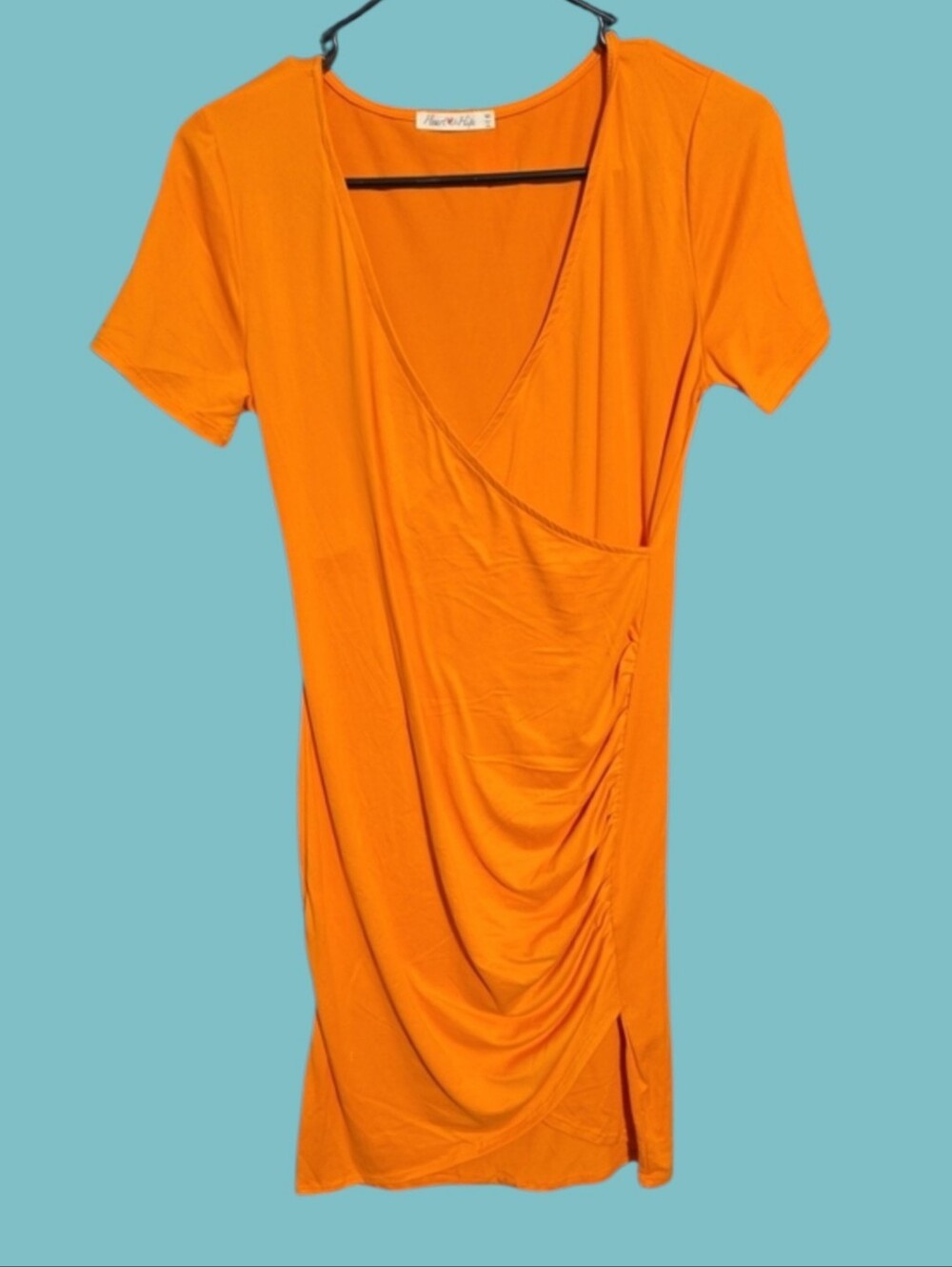 Heart Hips Bright Orange Wrap-Style Mini Dress